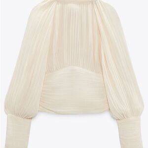 ZARA Pleated Blouse in Cream Color